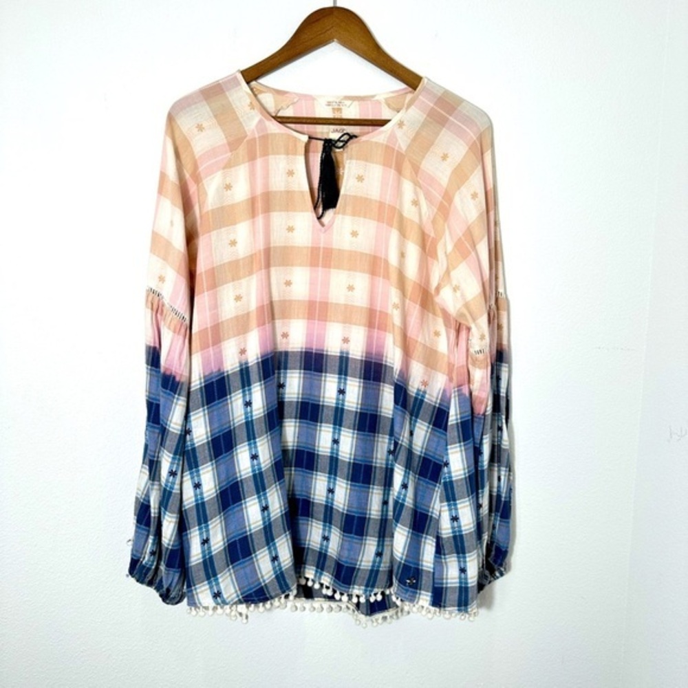 Jag Pastel Plaid Shirt 100% Cotton Gauzy‎ Lightweight Popover Flowy Size Large